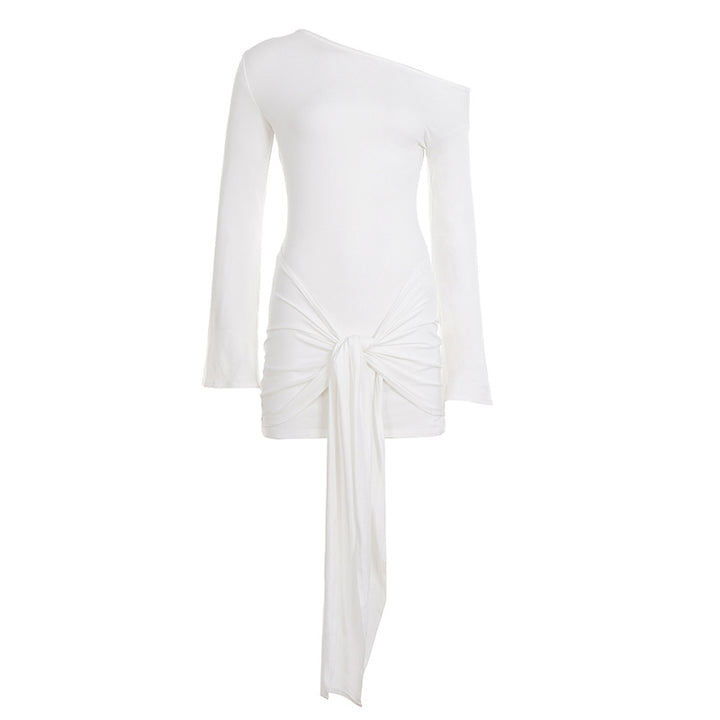Women's fitted wrap shirt with wide trumpet sleeves and extra long tie band Mune Fashion