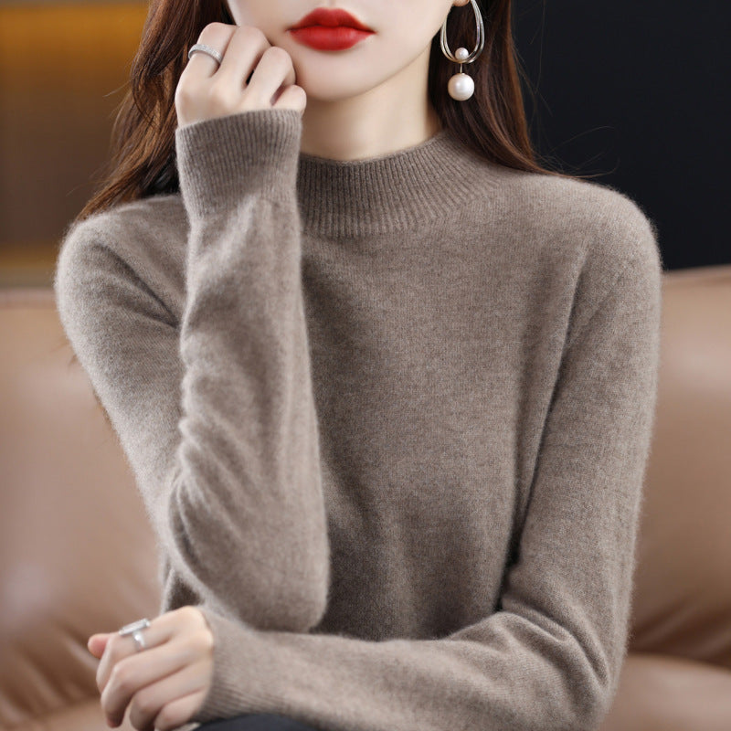 Women's Slim Fine Knit Mock Neck Sweater with Extra Fine Fleece Finish and Extended Cuffs Mune Fashion