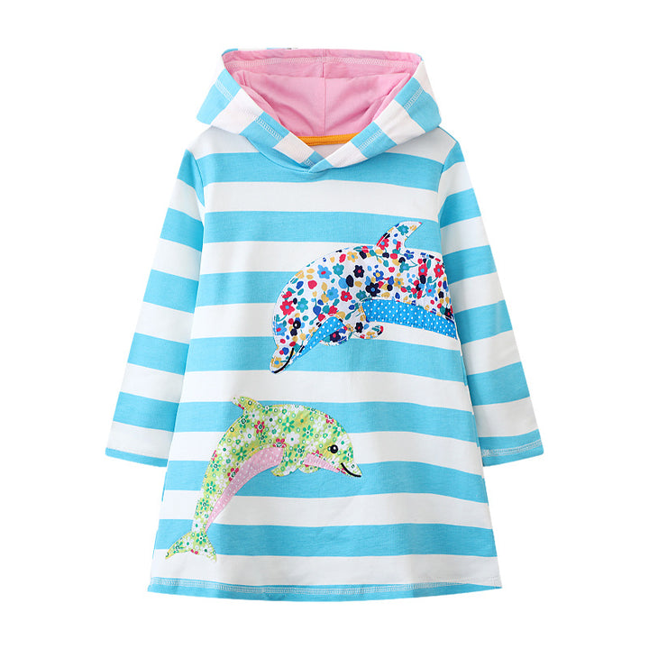 Girls hoodie dress with colorful dolphin motif Mune Fashion