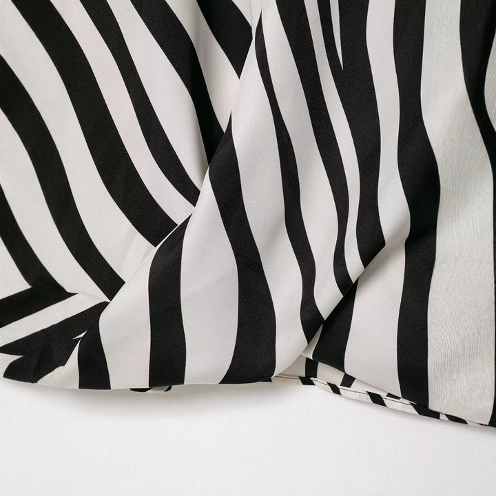 Women's Silky Oversize Blouse with Zebra Stripes and Feather Trim Mune Fashion