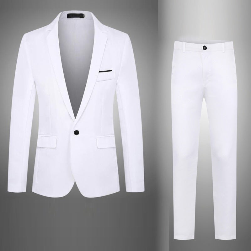 Men's narrow cut suit jacket with single button closure and slim stretch pants Mune Fashion