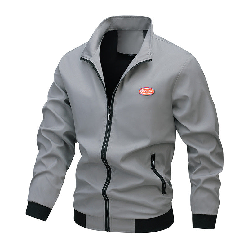 Men's Lightweight Zip-Up Bomber Style Training Jacket with Stand-Up Collar and Wind-Resistant Microfiber Shell Mune Fashion