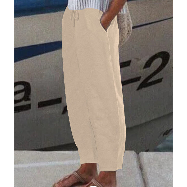 Women's Ankle Harem Pants with drawstring, side pockets, and elastic ankle cuff Mune Fashion