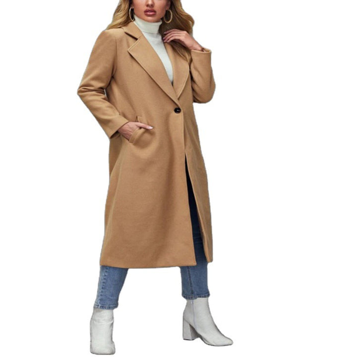 Women Maxilength Wool Blend Classic Coat with Minimalist Waist and Hidden Button Placket Mune Fashion