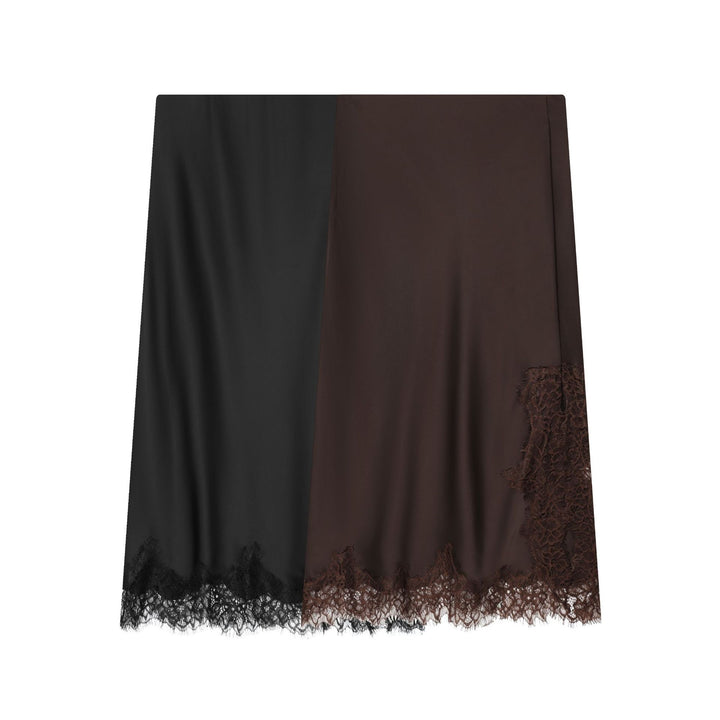 Women's flowing midi skirt with lace trim and straight waistband Mune Fashion