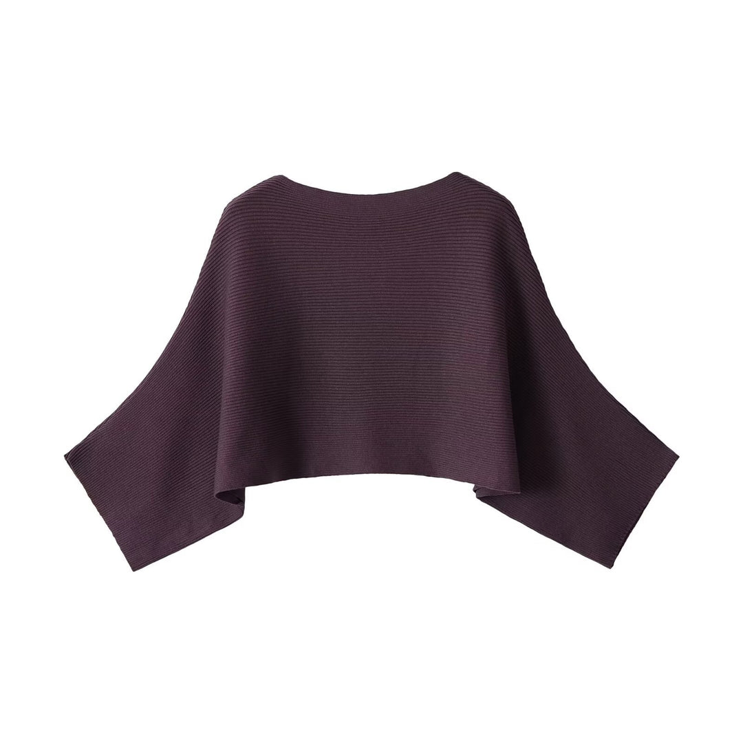 Women Ribbed Short Poncho with Boat Neck and Boxy Silhouette Mune Fashion