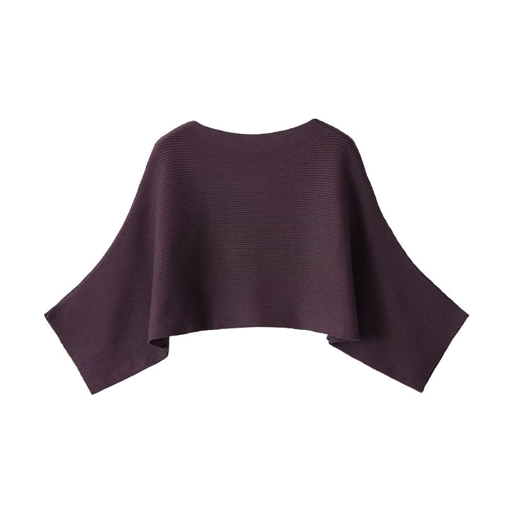Women Ribbed Short Poncho with Boat Neck and Boxy Silhouette Mune Fashion