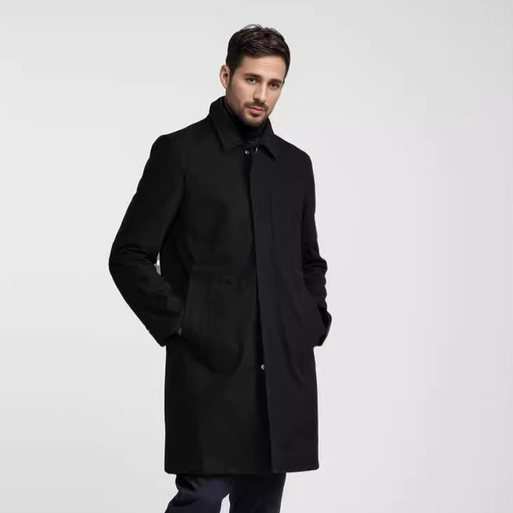 Men's Mid-Length Single-Breasted Coat with Concealed Button Placket and Tailored Silhouette Mune Fashion