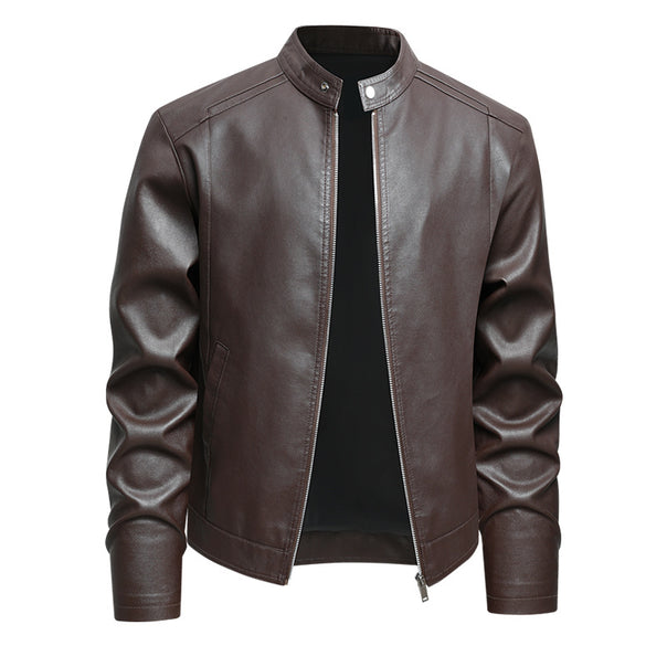 Men's Elegant Slim-Fit Faux Leather Jacket with Stand Collar & Two-Way Zipper Mune Fashion