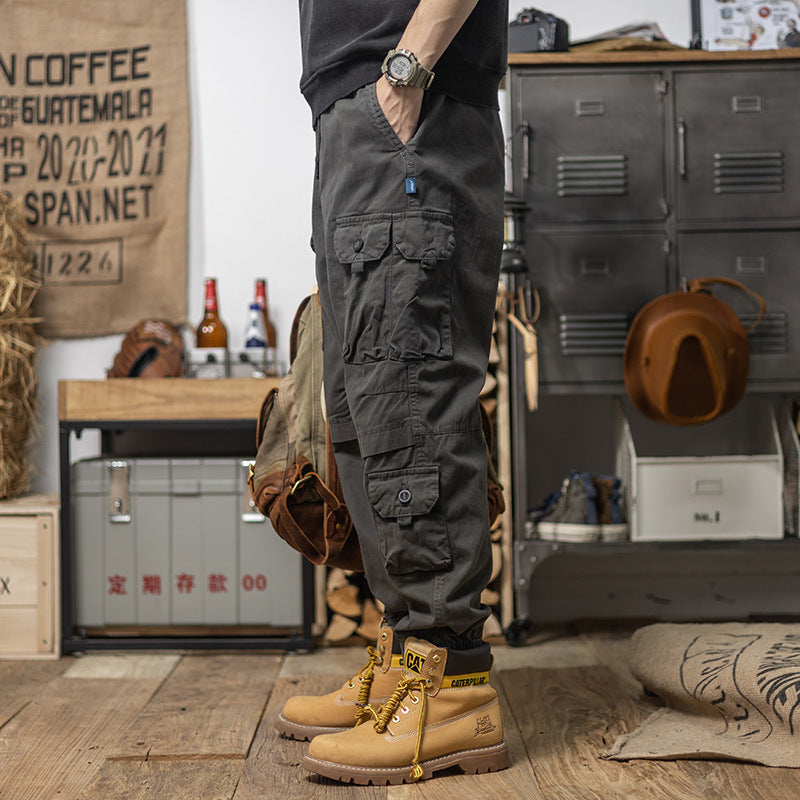 Men's Utility Cargo Pants with Drawstring, Elastic Hem and Multiple Pockets Mune Fashion