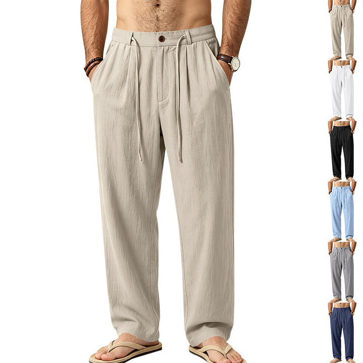Men's Lightweight Linen Pants with Pleats and Drawstring Mune Fashion