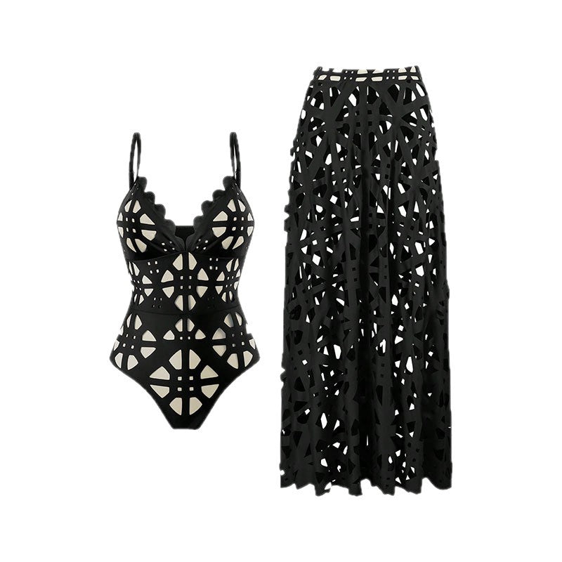Women’s one-piece swimsuit with stylish neckline and matching maxi skirt Mune Fashion