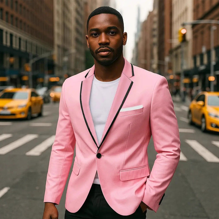 Men's slim evening blazer with contrasting piping, single-button closure and chest pocket Mune Fashion