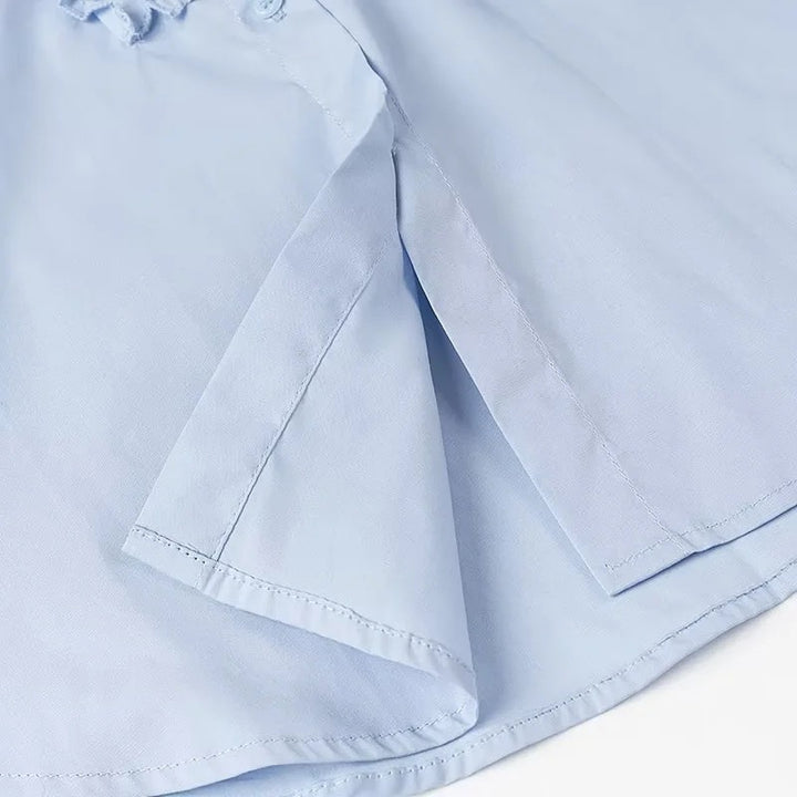 Women's Loose-Fitting Poplin Blouse with Ruffle Trim and Shirt Collar Mune Fashion