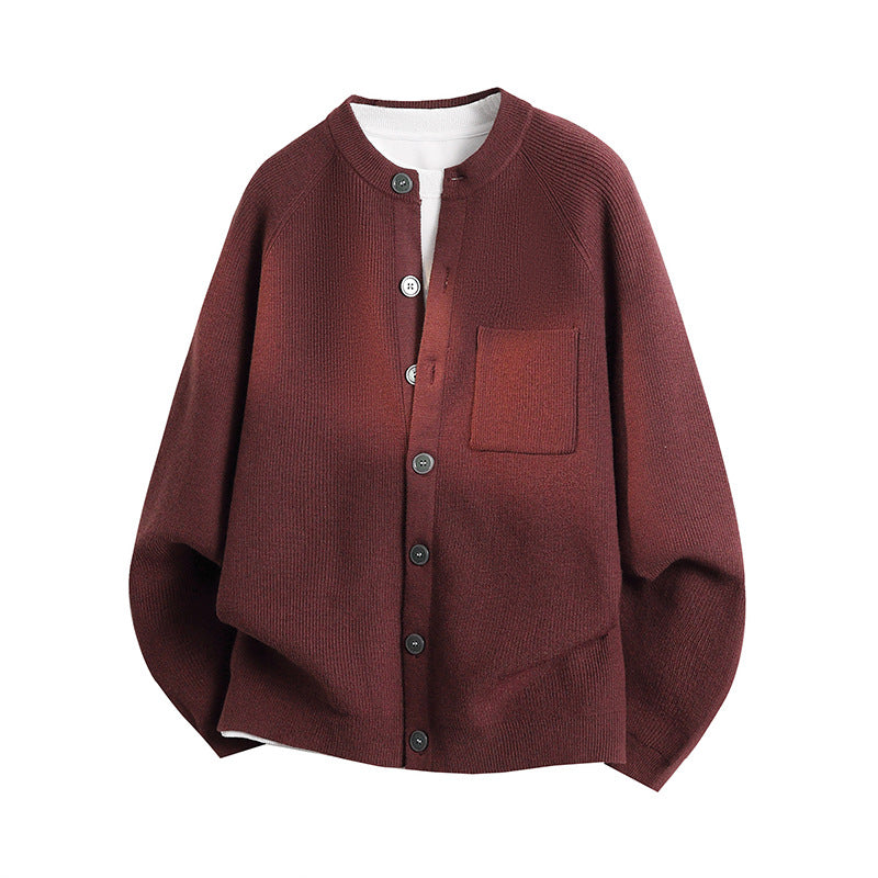 Unisex Light Fine Knit Cardigan with Round Neck, Chest Pocket and Raglan Sleeves Mune Fashion