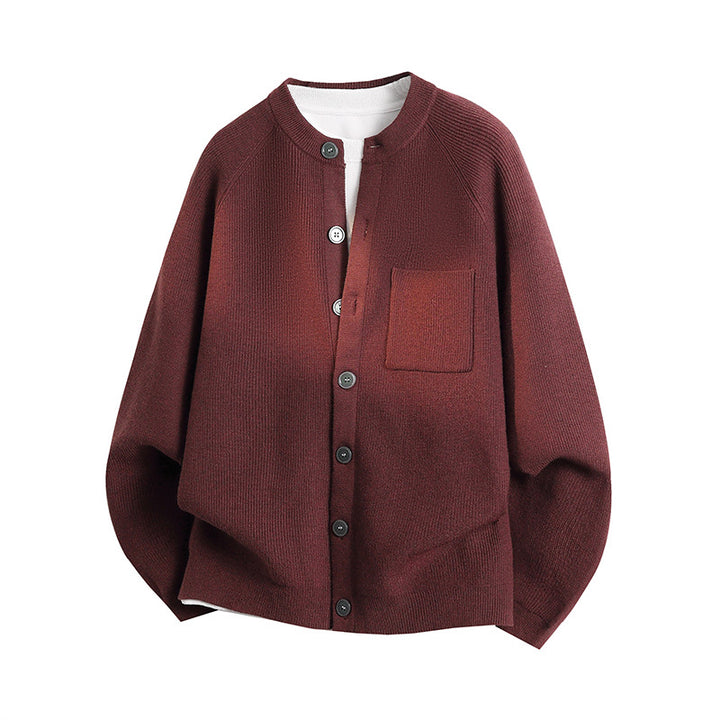 Unisex Light Fine Knit Cardigan with Round Neck, Chest Pocket and Raglan Sleeves Mune Fashion