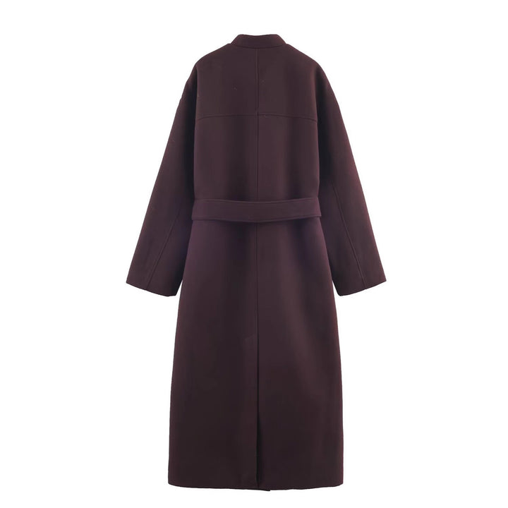 Women’s longer minimalist wool blend kimono coat with tie belt Mune Fashion