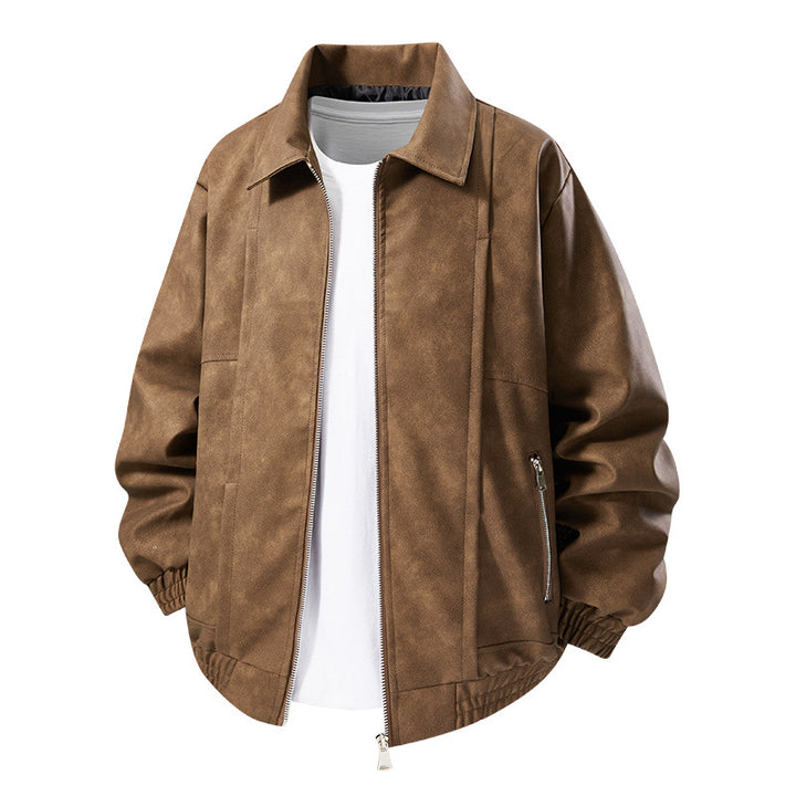 Men's Casual Faux Leather Jacket with Elastic Cuffs Mune Fashion