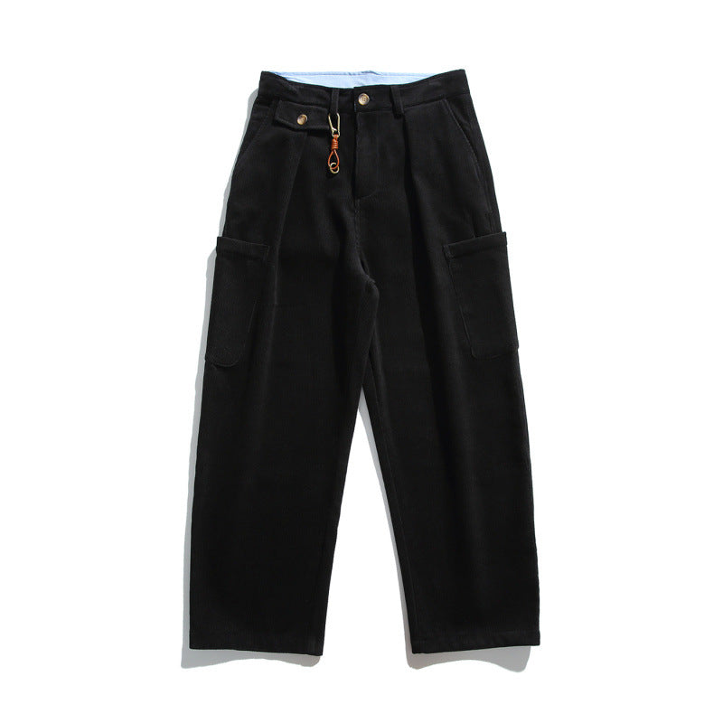 Men's Wide Corduroy Cargo Pants with Pleats, Applied Side Pockets and Relaxed Fit Mune Fashion