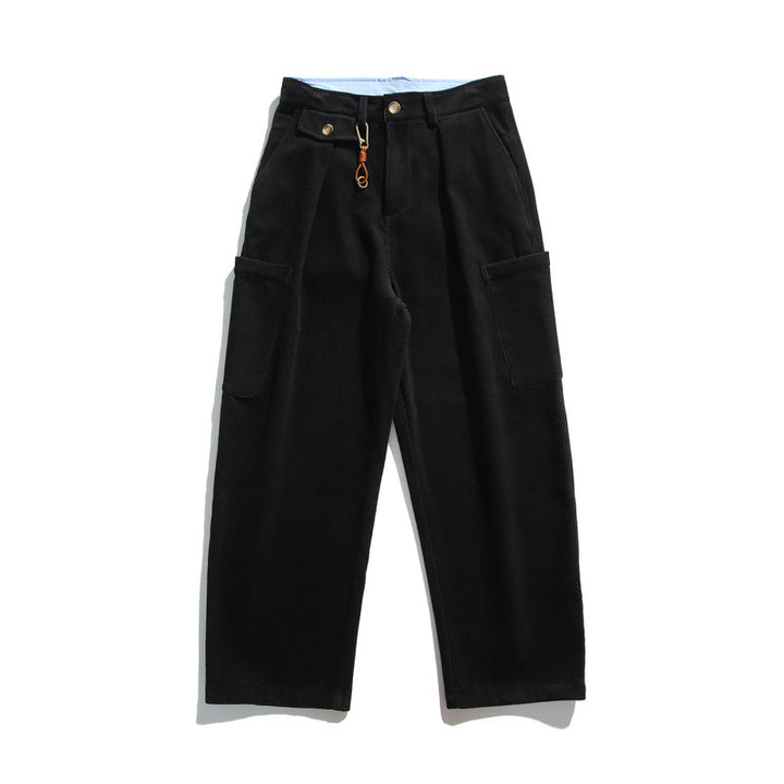 Men's Wide Corduroy Cargo Pants with Pleats, Applied Side Pockets and Relaxed Fit Mune Fashion