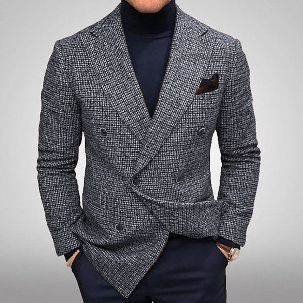 Men's Elegant Checkered Double-Breasted Blazer Mune