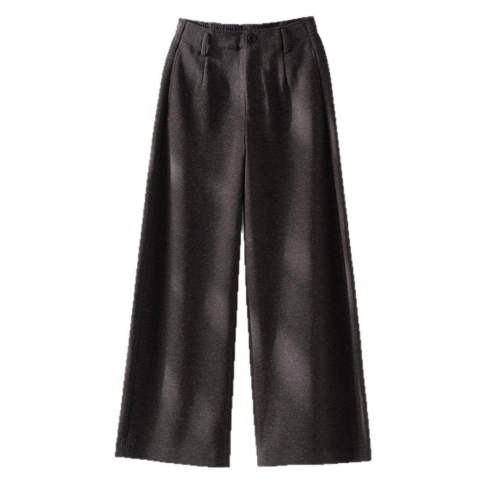 Women Elegant High-Waisted Wool Blend Palazzo Pants with Pleats and Straight Leg Mune Fashion