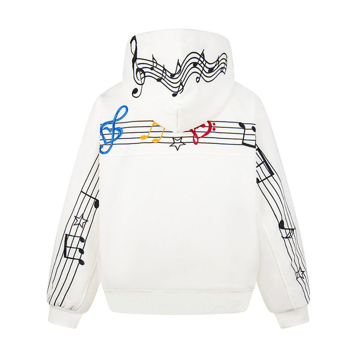 Women's Oversized Hoodie with Musical Notes Embroidery and Ribbed Hem Mune Fashion
