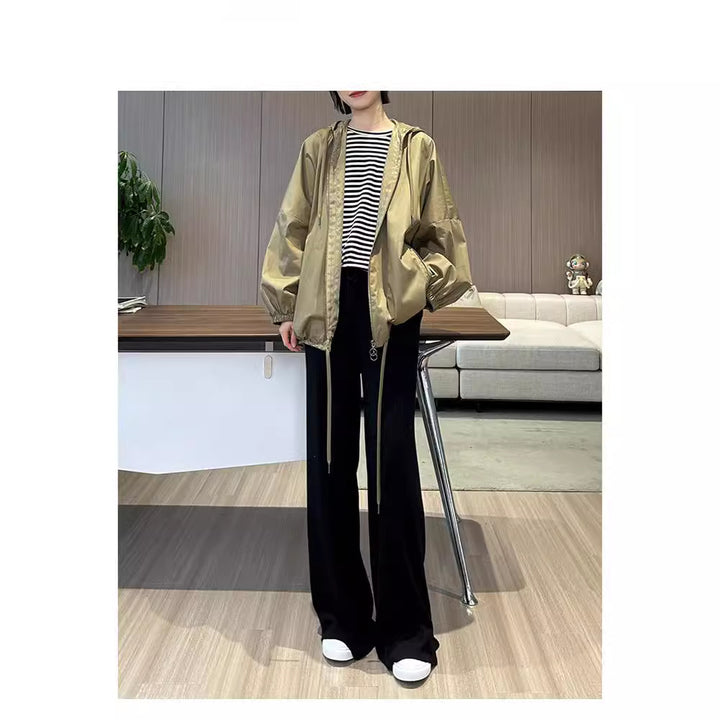 Women's Casual Hooded Jacket with Adjustable Waist Mune Fashion