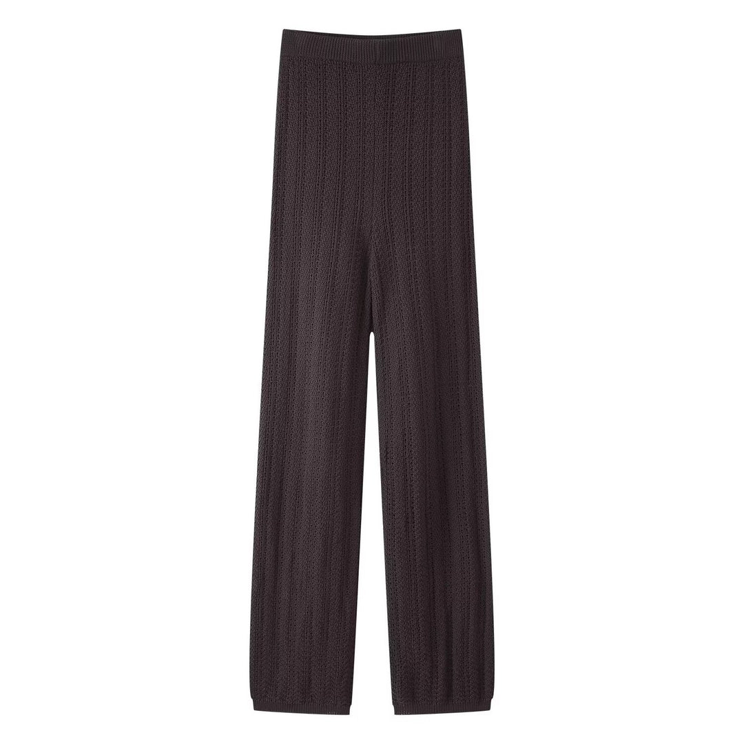 Women's wide knit pants with high elastic waistband, textured knit and palazzo cut Mune Fashion