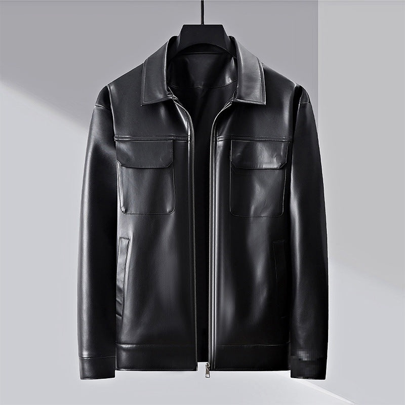 Men's minimalist faux leather jacket with full zip and patch chest pockets Mune Fashion