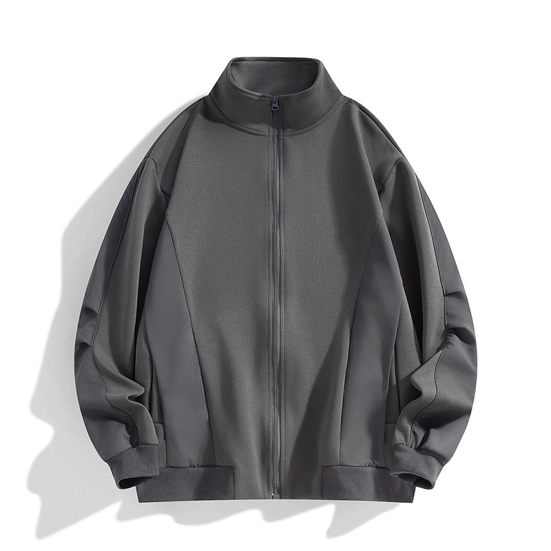 Men's Boxy Performance Zip Jacket with High Stand Collar, Panel Seams & Wind Resistant Structure Mune Fashion