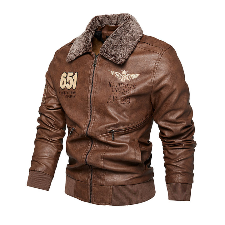 Men's Robust Leather Jacket with Removable Teddy Collar Mune Fashion