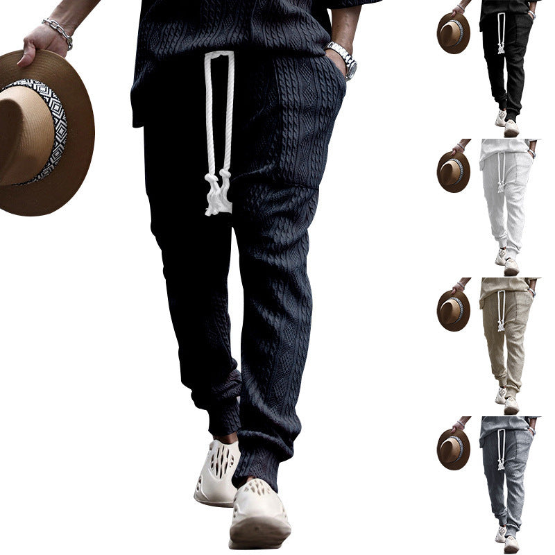Men's Structured Knit Jogging Pants with Drawstring, Decorative Cord & Elastic Ankle Cuffs Mune Fashion