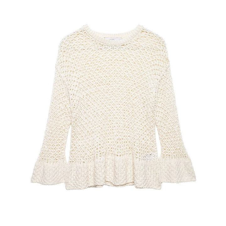 Women's loosely knitted lace pullover with ruffled hem and flared sleeves Mune Fashion