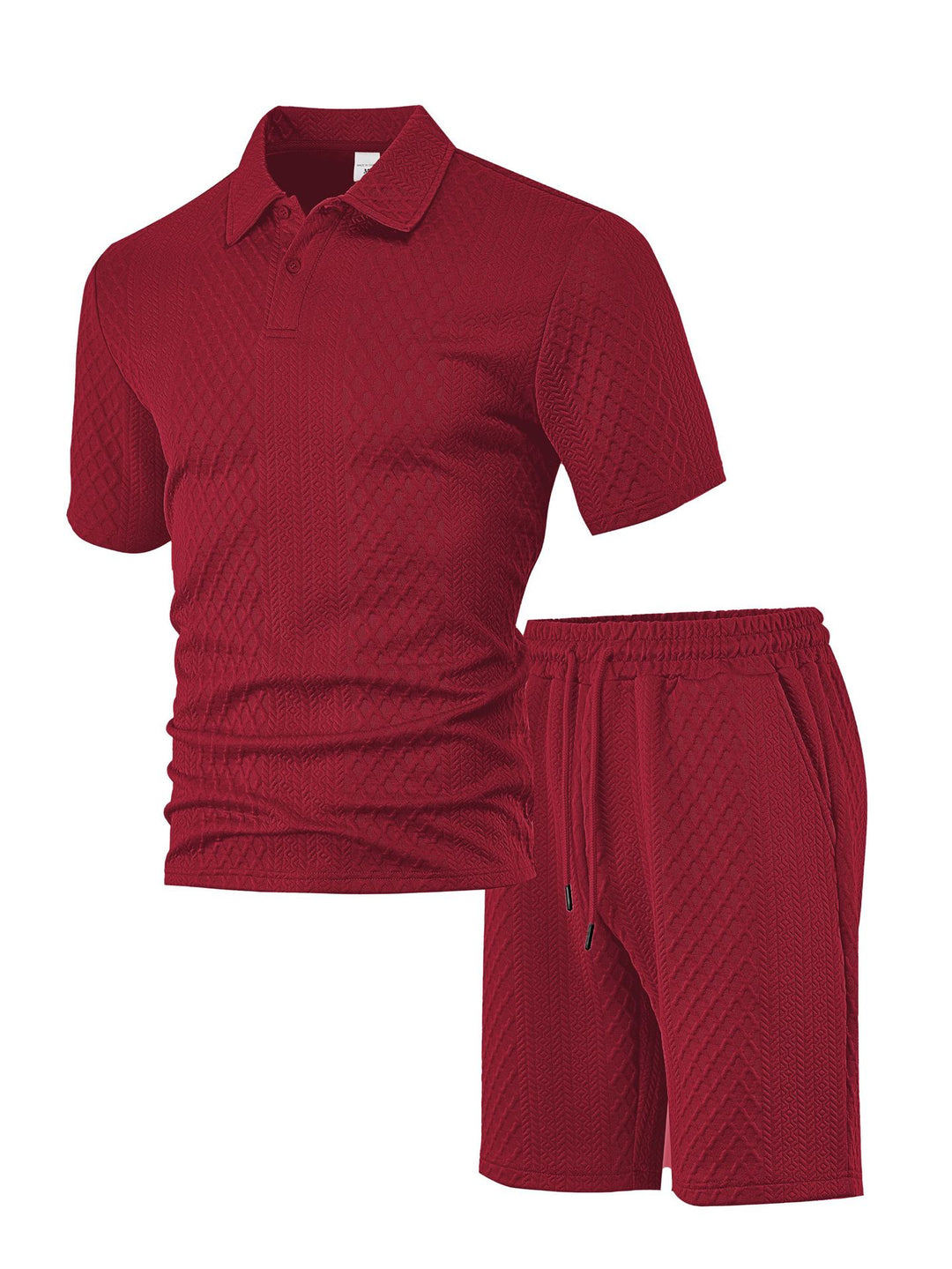Men's embossed waffle polo with Kent collar and elastic drawstring shorts set Mune Fashion