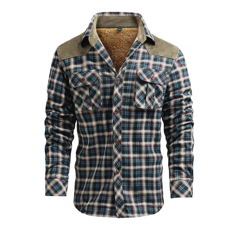 Men's Fashion Flannel Shirt Jacket with Teddy Lining and Shoulder Pads Mune Fashion