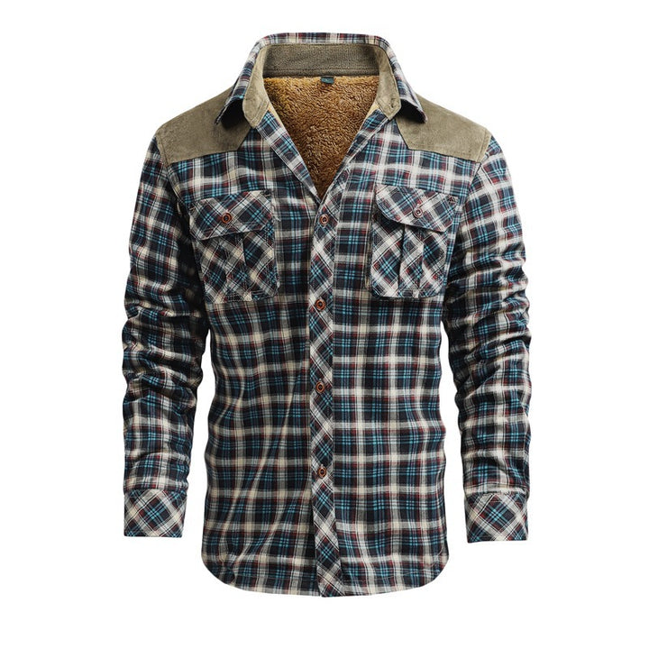 Men's Fashion Flannel Shirt Jacket with Teddy Lining and Shoulder Pads Mune Fashion
