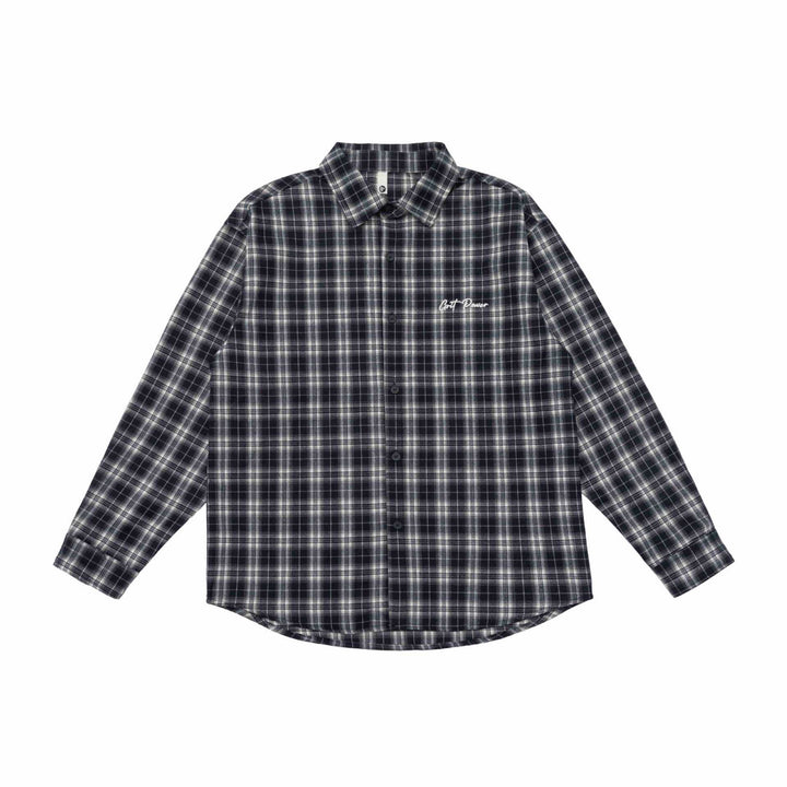 Unisex Boxy Flannel Shirt Jacket with Rounded Hem and Embroidered Mune Fashion Chest Logo