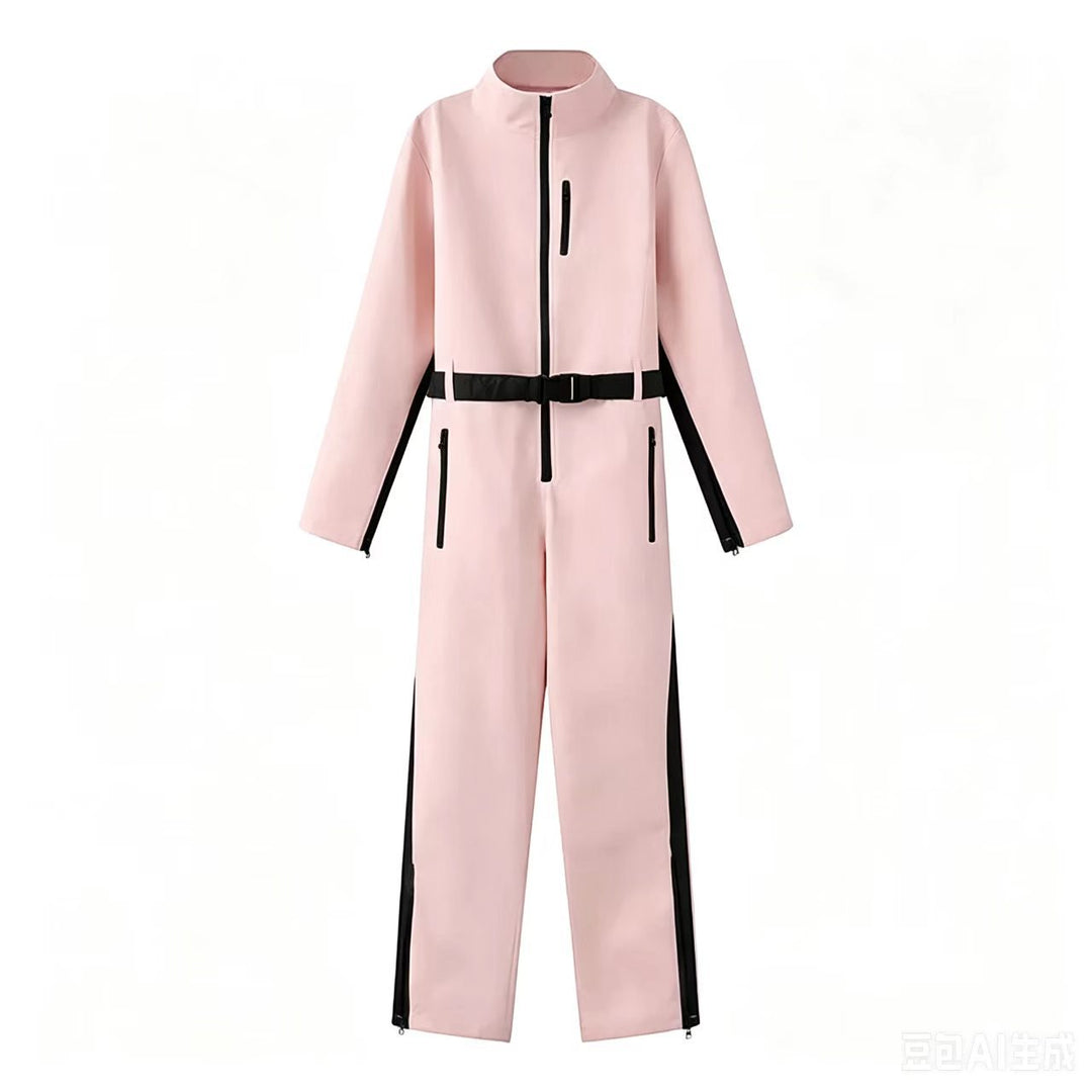 Women Functional Utility Overall with Zippers and Waist Belt Mune Fashion