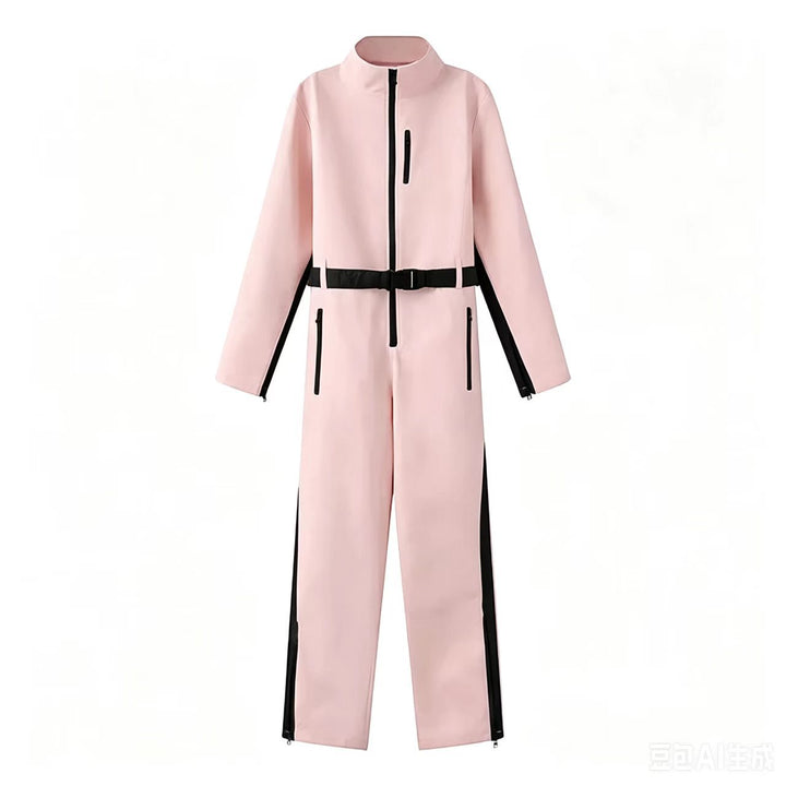Women Functional Utility Overall with Zippers and Waist Belt Mune Fashion