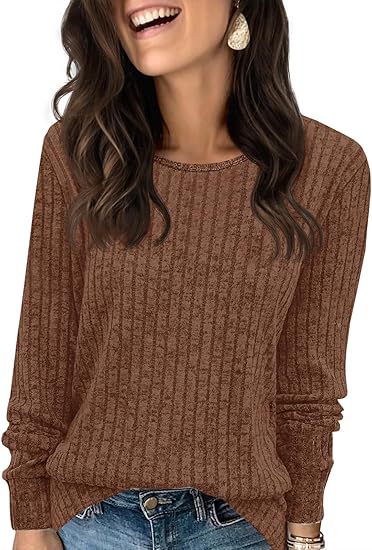 Women's Structured Ribbed Knit Sweater with Round Neck, Casual Silhouette and Soft Cuffs Mune Fashion