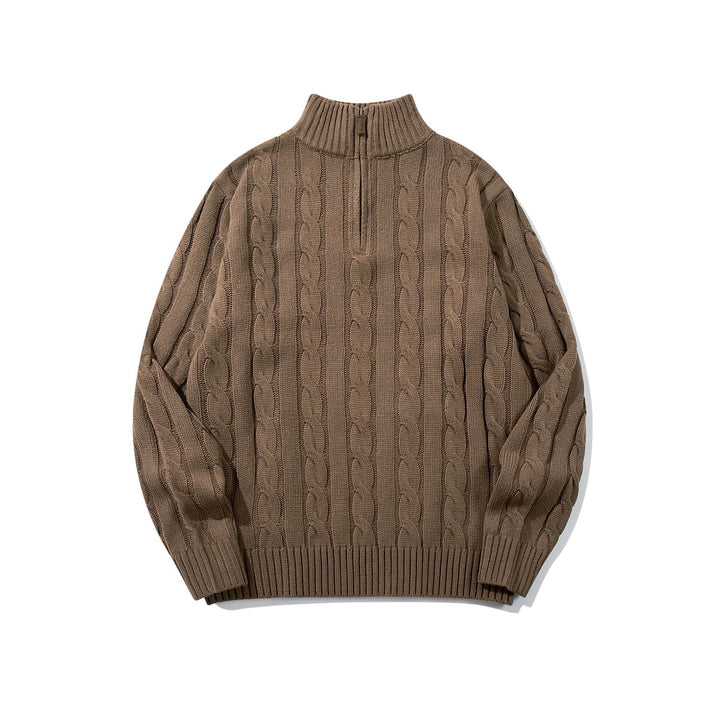 Unisex cable knit half-zip sweater with high ribbed collar and oversized fit Mune Fashion