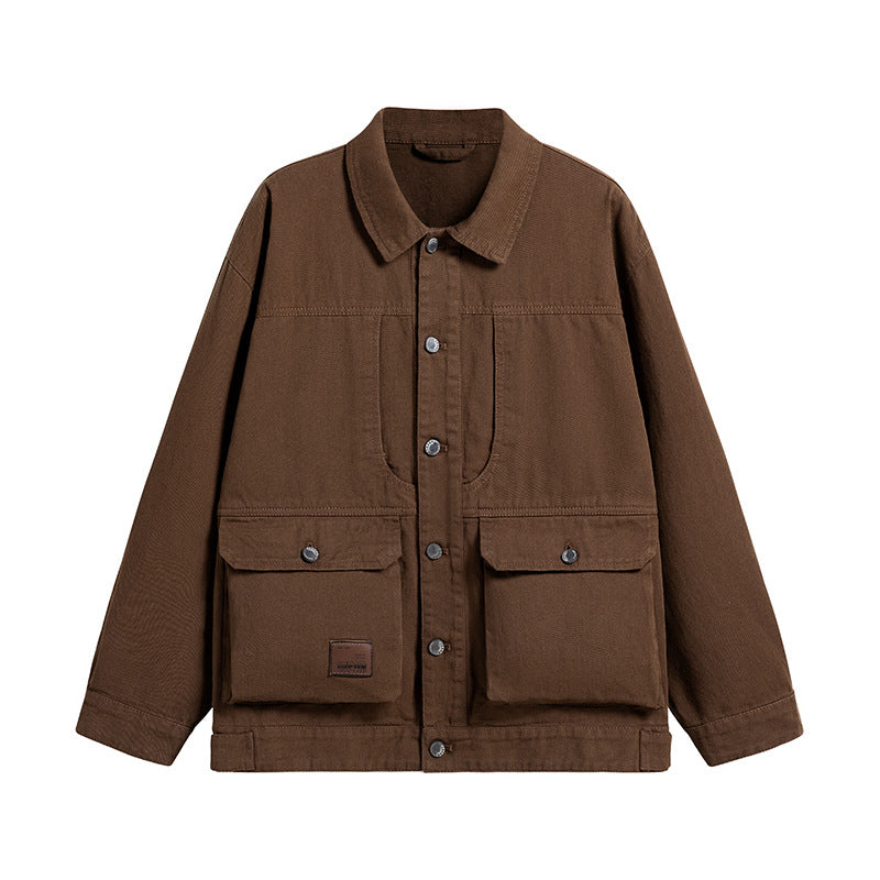 Men's Canvas Utility Overshirt with Large Flap Pockets and Relaxed Fit Mune Fashion