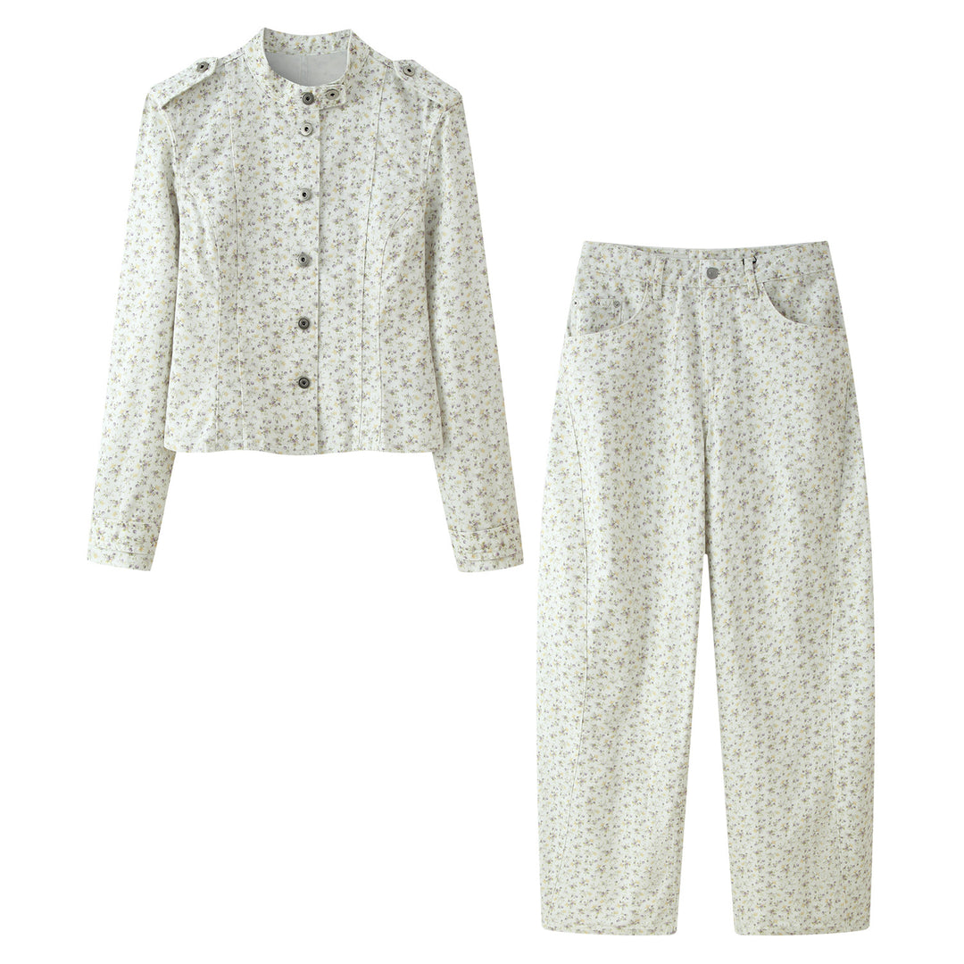 Women's high-waisted wide pants with floral all-over print and straight leg Mune Fashion