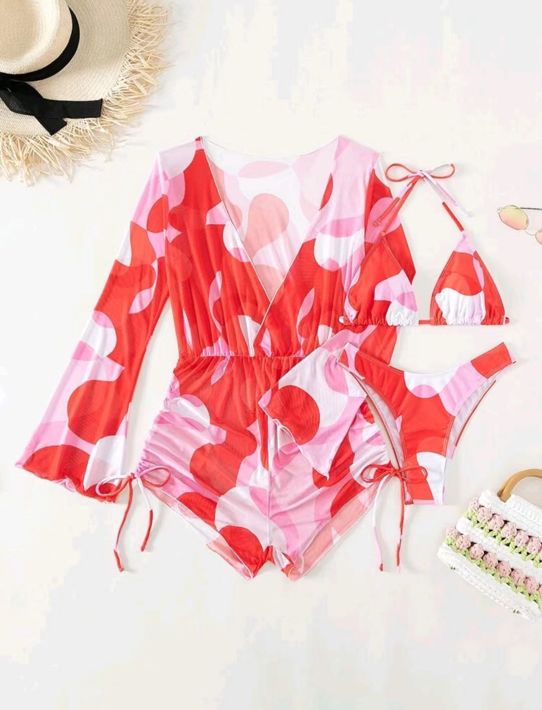 Women’s wrap swimsuit with long sleeves and fashionable pattern Mune Fashion