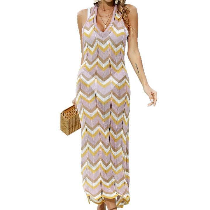 Women's Crochet Maxi Dress with Chevron Pattern Mune Fashion