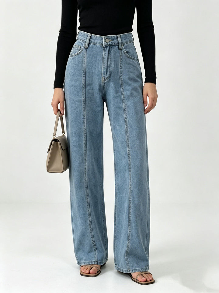 Ladies high-waisted jeans with vertical seam panel and wide leg Mune Fashion