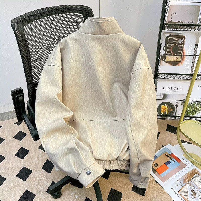 Men's Short Stand-Up Collar Jacket made of Faux Suede with Full Zip Mune Fashion