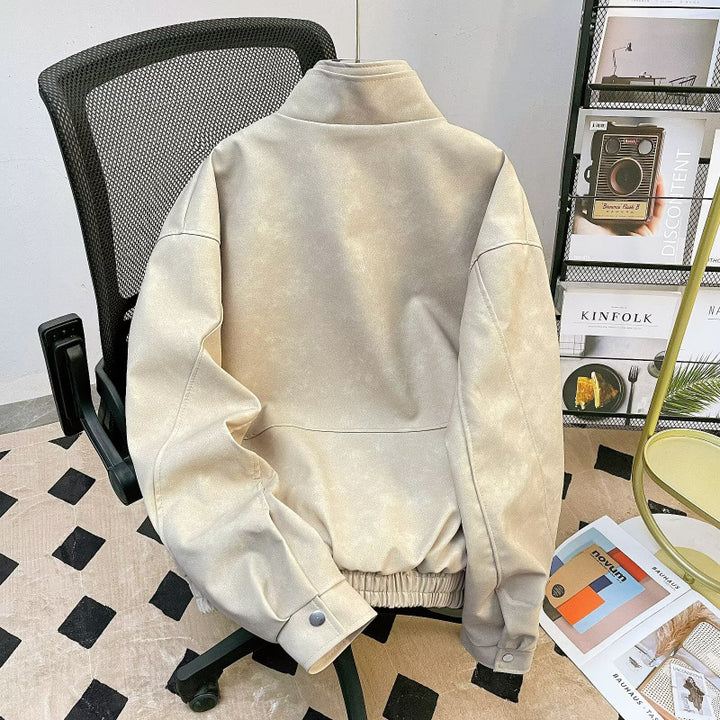 Men's Short Stand-Up Collar Jacket made of Faux Suede with Full Zip Mune Fashion