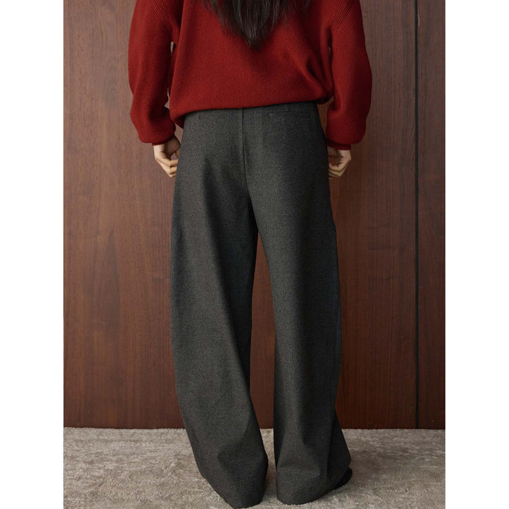 Women's high-waisted wool blend palazzo pants with wide leg and crease Mune Fashion